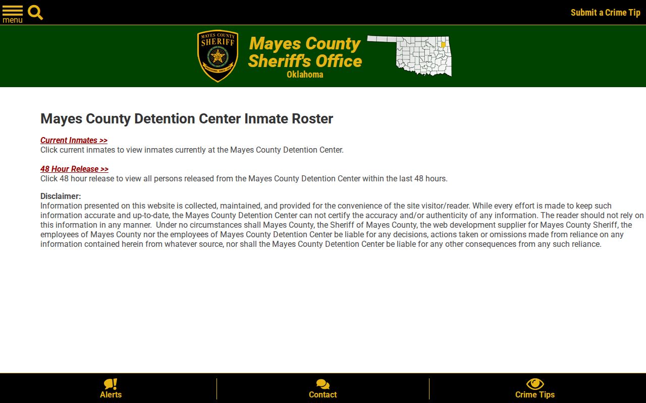 Mayes County 48-hour released inmate roster chooser