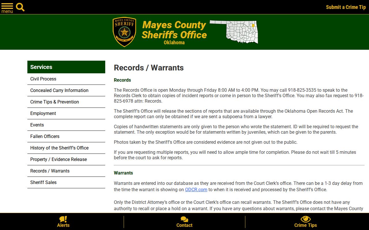 Mayes County booking photo records request policy