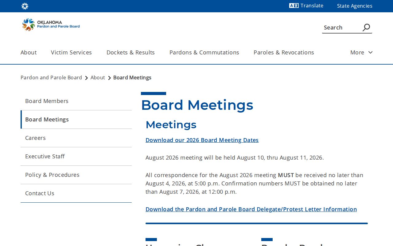 Mayes County parole review meeting calendar